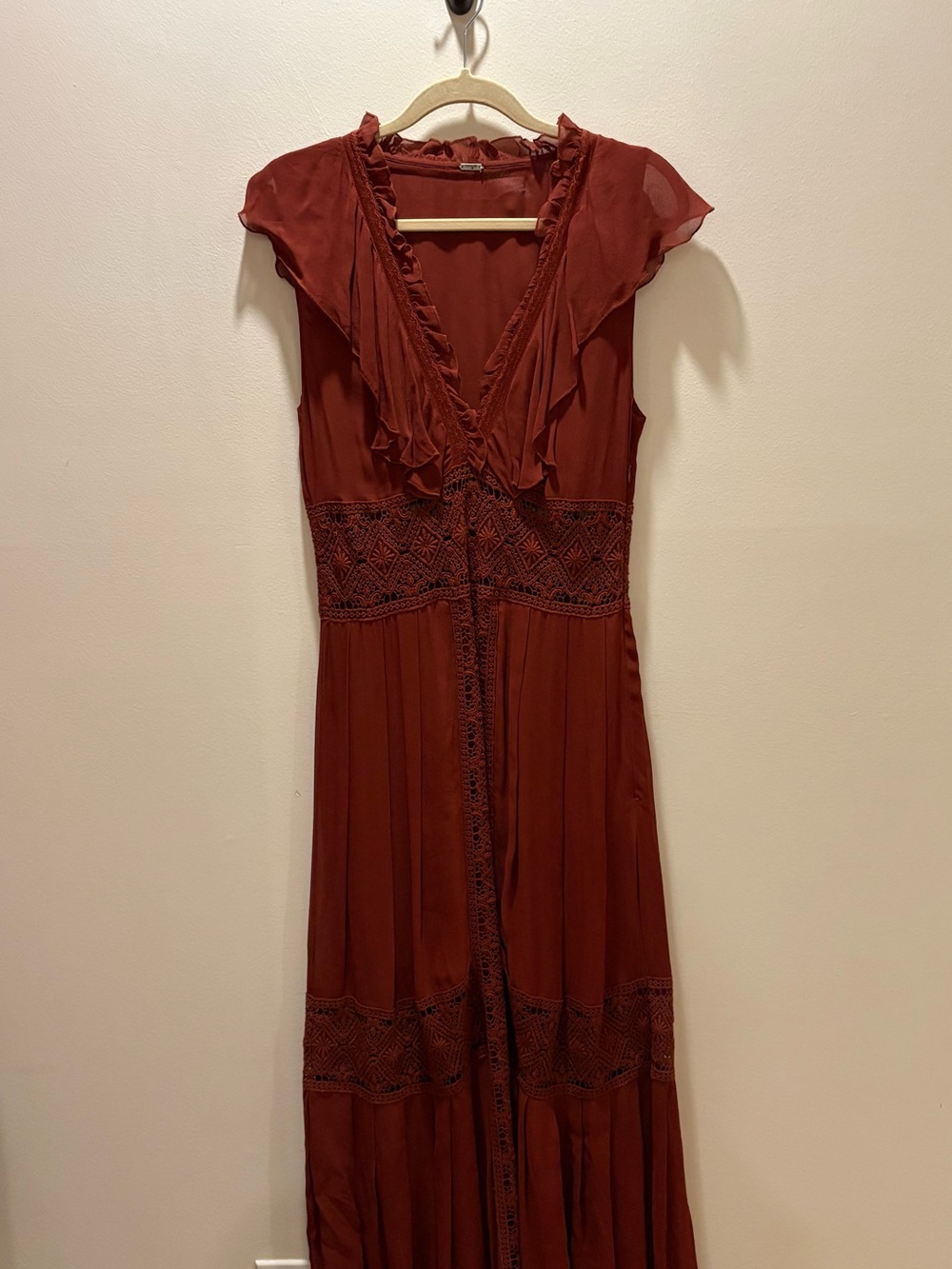 Chan Luu Boho Rust Brown Ruffle Maxi Dress - Picture 5 of 8